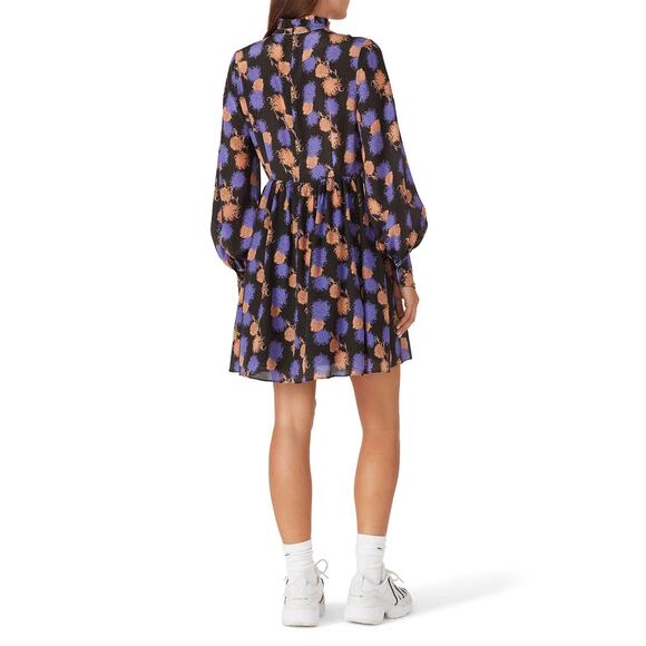 HOFMAN COPENHAGEN Purple Black Floral Elise Print Ruffles Mini Dress Size 42 - Picture 2 of 14